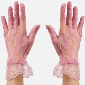 Elegant Pink Sophisticated Feminine Lace Gloves Gathered Wrist Tea Par…